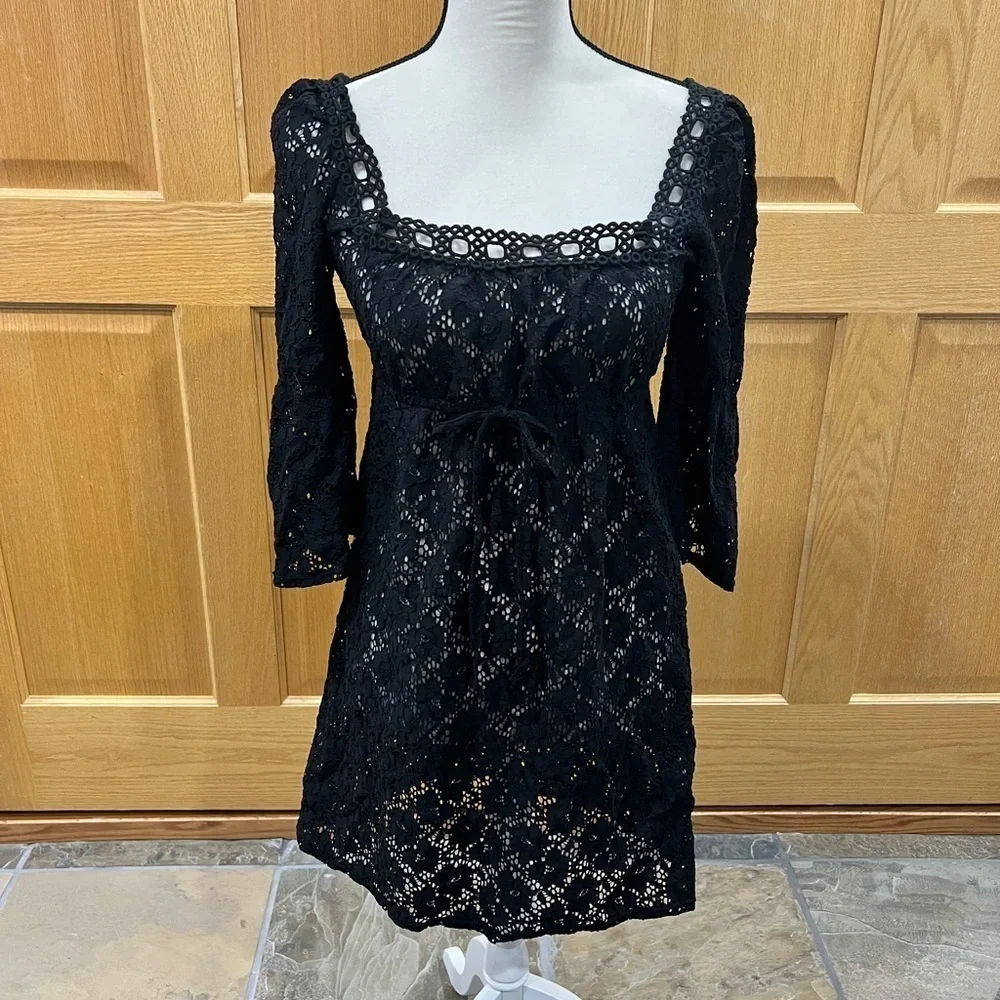 Laundry Black Lace Square Neck Swimsuit, cover-up Size Small